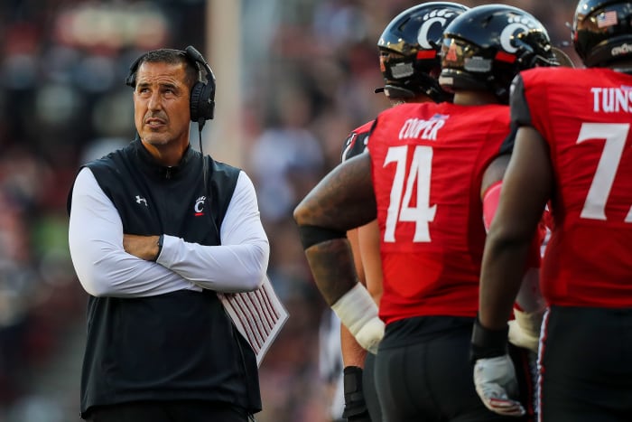Sep 24, 2022; Cincinnati, Ohio, USA; Cincinnati Bearcats head coach Luke Fickell during the second half against the Indiana Hoosiers at Nippert Stadium. Mandatory Credit: Katie Stratman-USA TODAY Sports